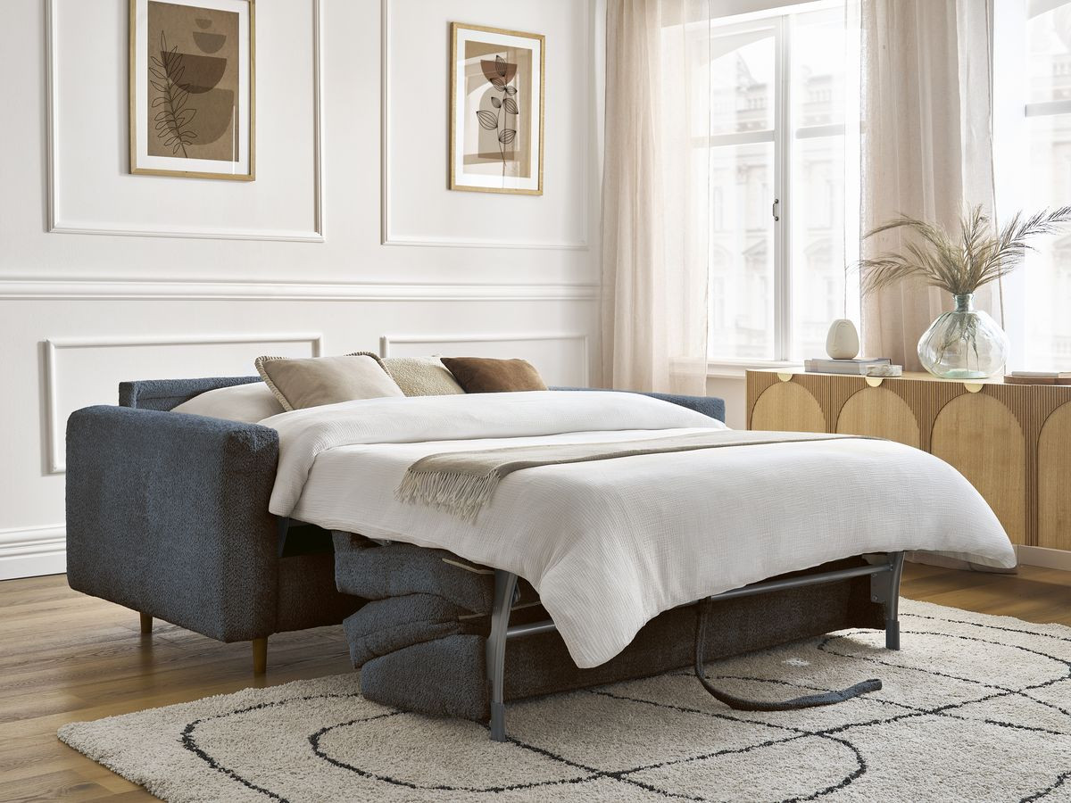 Bobochic Cocoone Schlafsofa 3-Sitzer Bouclé-Stoff Dunkelblau, Liegefläche 140 × 200 cm