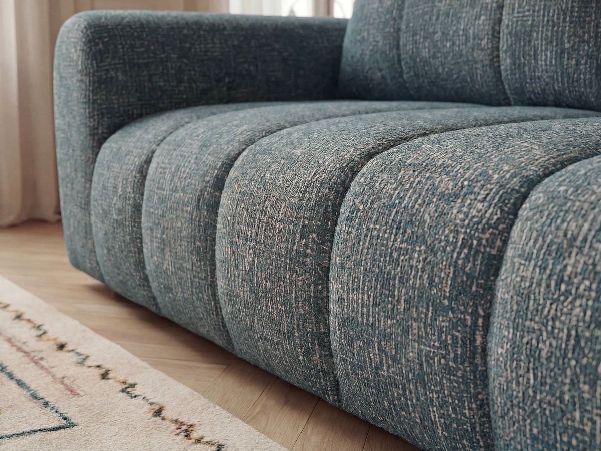 Bobochic Nesty Sofa 3-Sitzer mit Pouf Melange-Stoff Blau