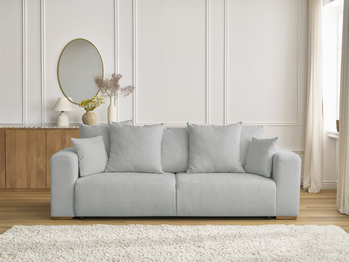 Bobochic Sidonie Schlafsofa 3-Sitzer mit Bettkasten Melange-Stoff Hellgrau