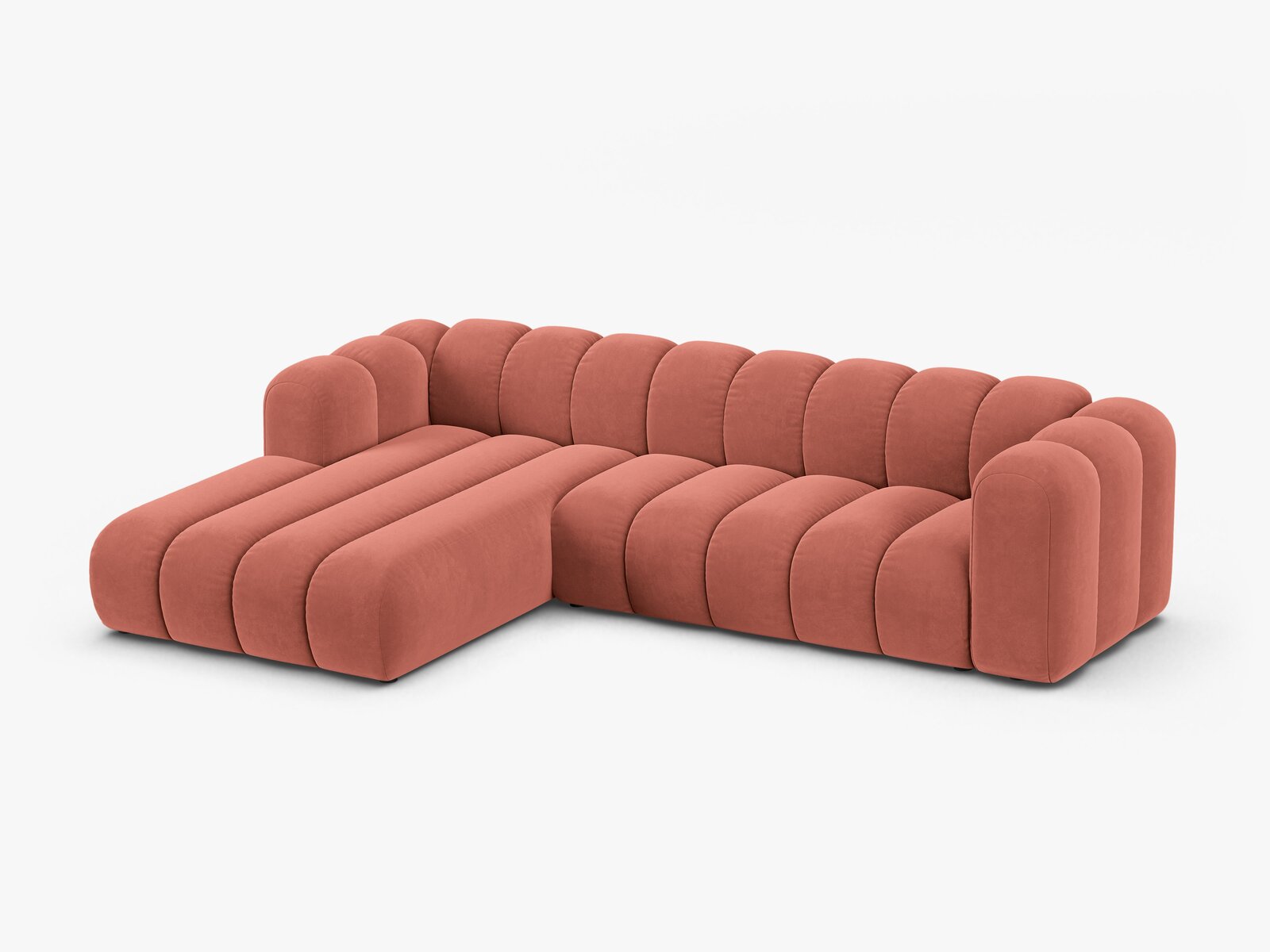 Micadoni Modulares Ecksofa Lupine 4-Sitzer Links Samt Salvador Koralle