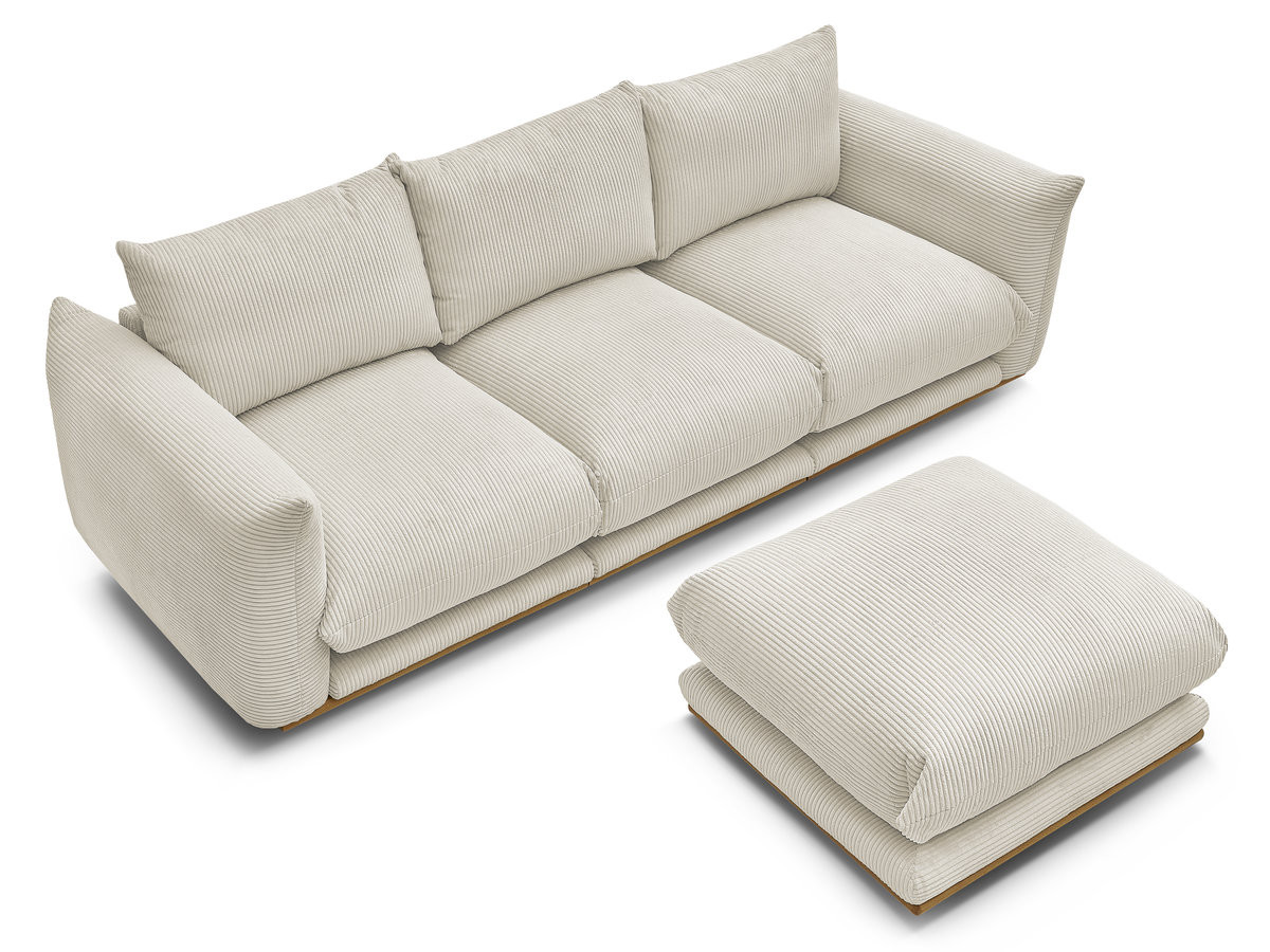 Bobochic Ernest Sofa 3-Sitzer mit Pouf 266 × 106 cm Cordsamt Beige