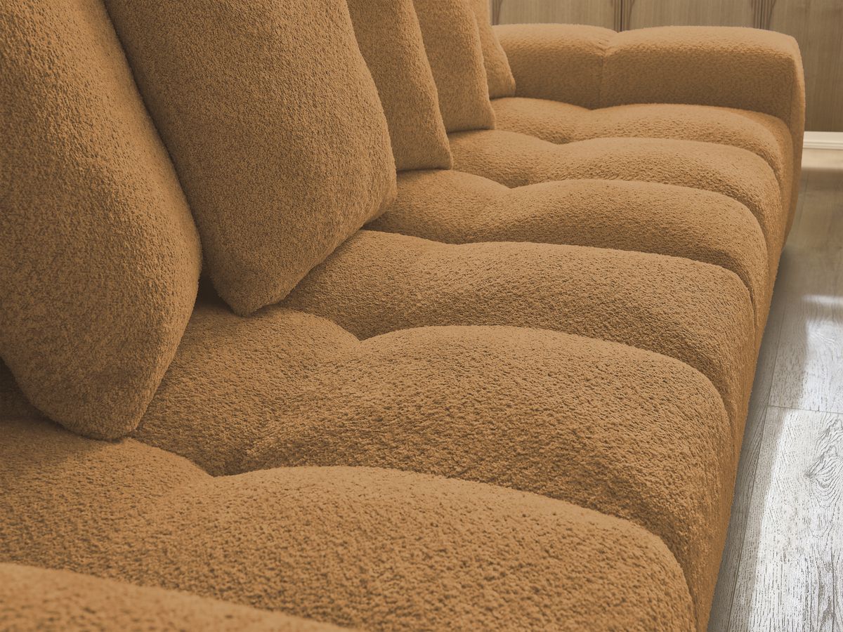 Bobochic Anakin Sofa 3-Sitzer, 6 Kissen Bouclé-Stoff Gelb