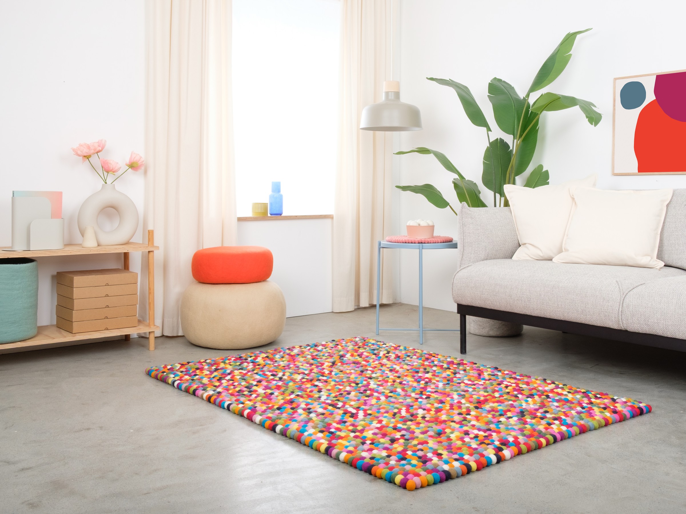 myfelt Lotte Filzkugelteppich Bunt rechteckig 120 x 170 cm