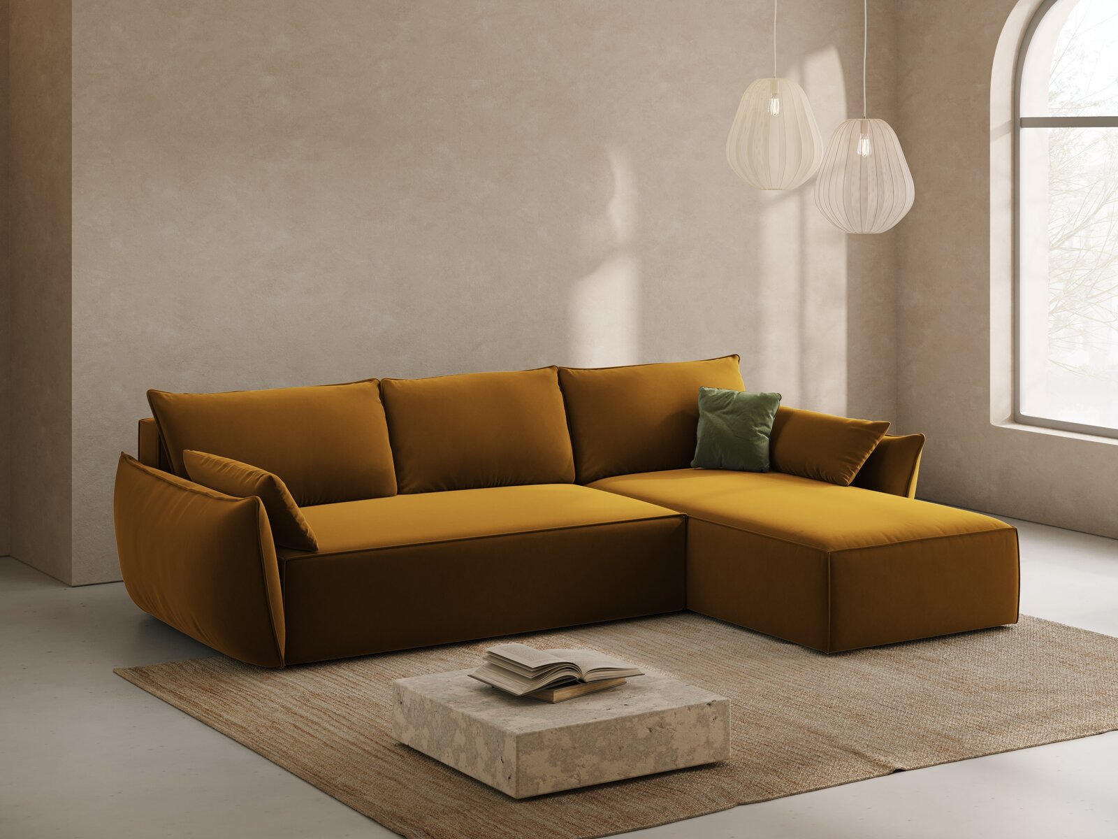 Micadoni Kaelle Ecksofa 4-Sitzer mit Schlaffunktion Rechts Samt Bluvel Gelb