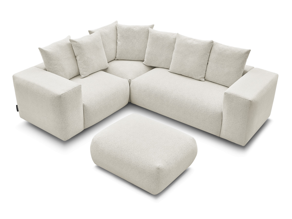 Bobochic Voltaire Ecksofa mit Pouf 268 × 214 cm Melange-Stoff Weiß Ecke links