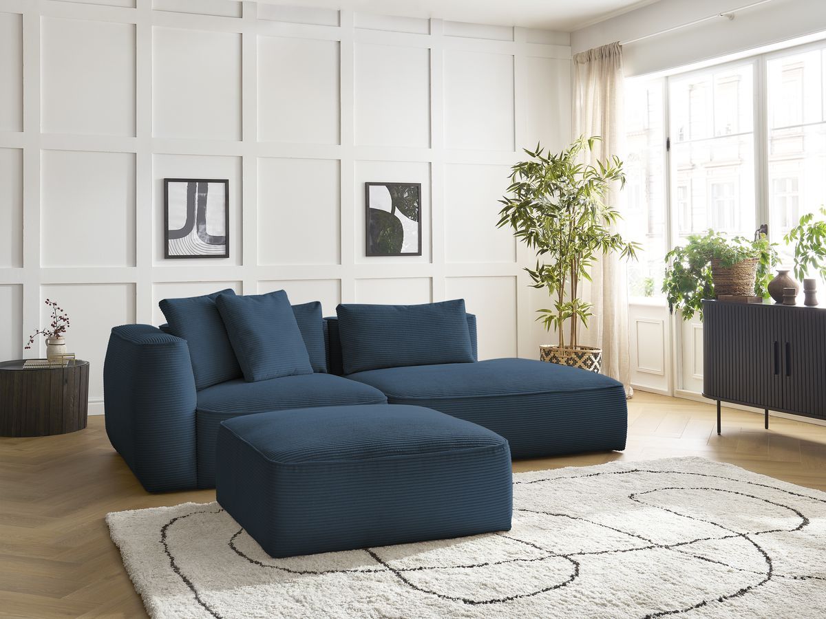 Bobochic Leopold Sofa 4-Sitzer mit Pouf Cordsamt Dunkelblau Armlehne links