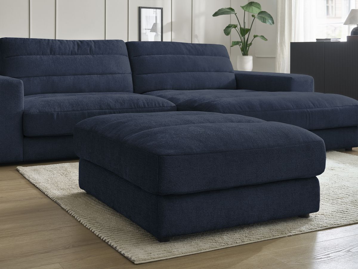 Bobochic Sierra Ecksofa mit Pouf Strukturstoff Dunkelblau Ecke rechts