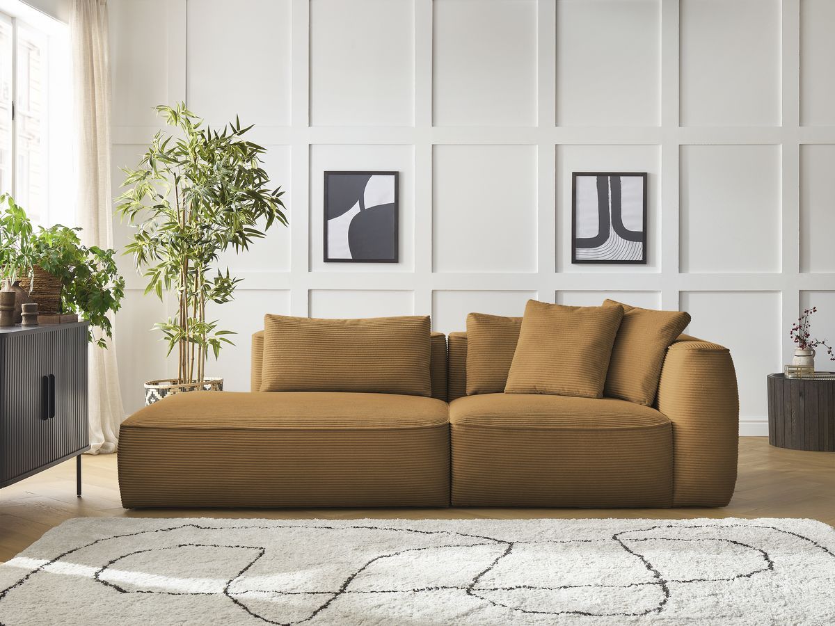 Bobochic Leopold Sofa 3-Sitzer Cordsamt Gelb Armlehne rechts