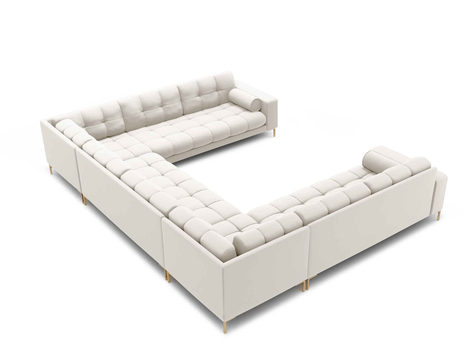 Cosmopolitan Design Panoramasofa Bali 9-Sitzer Strukturierter Stoff Neve Helles Beige Beine Gold