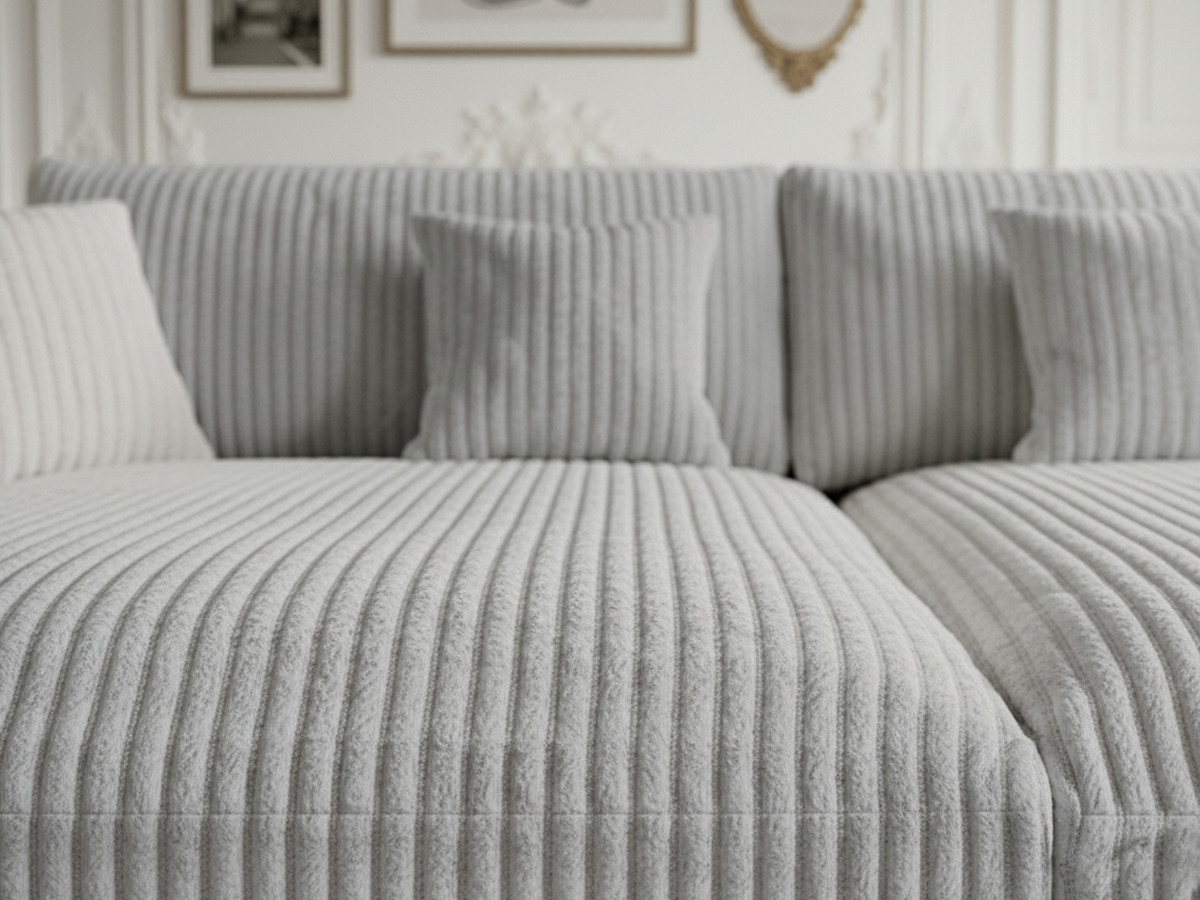 Bobochic Belem Sofa 3-Sitzer Breitcord weich Hellgrau