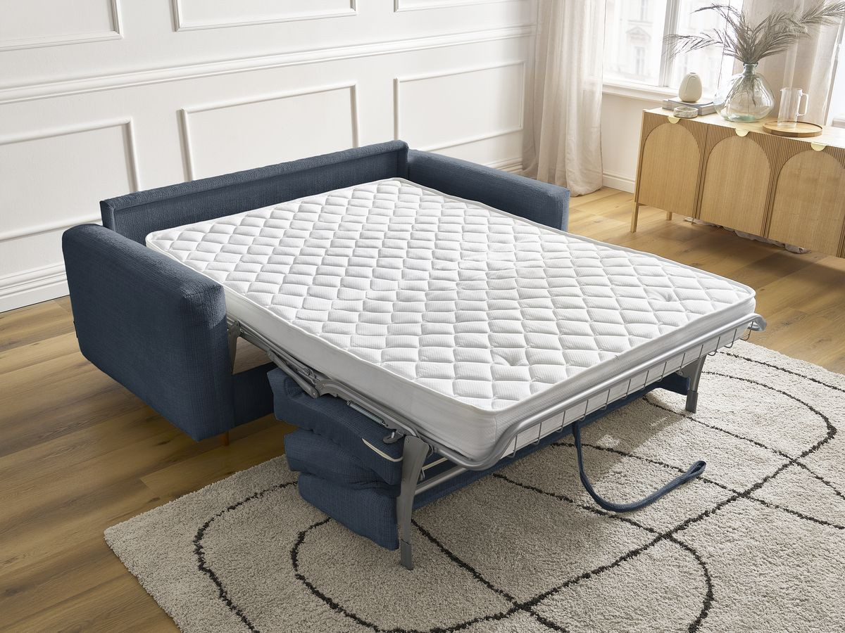 Bobochic Cocoone Schlafsofa 3-Sitzer Strukturstoff Dunkelblau, Liegefläche 140 × 200 cm