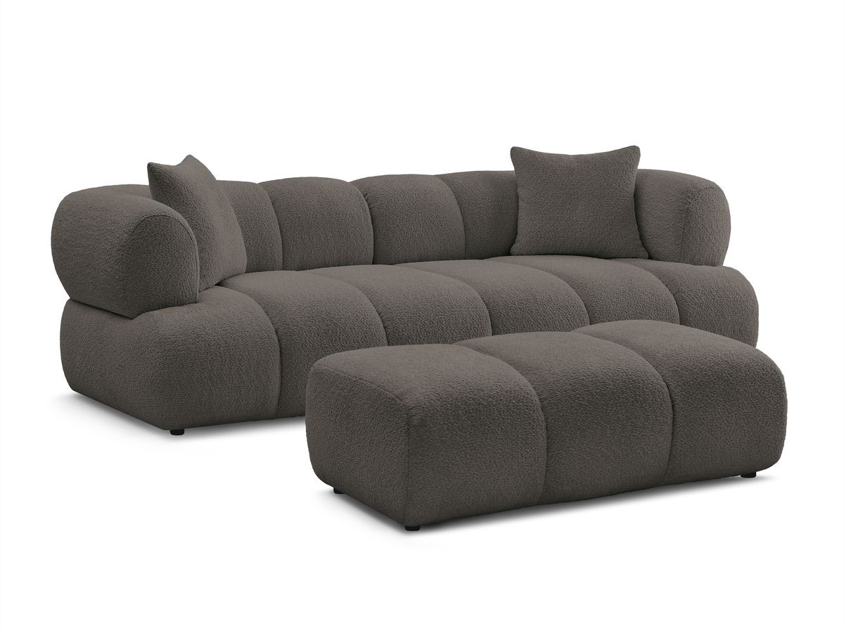 Bobochic Pamira Sofa 3-Sitzer mit Pouf Bouclé-Stoff Braun