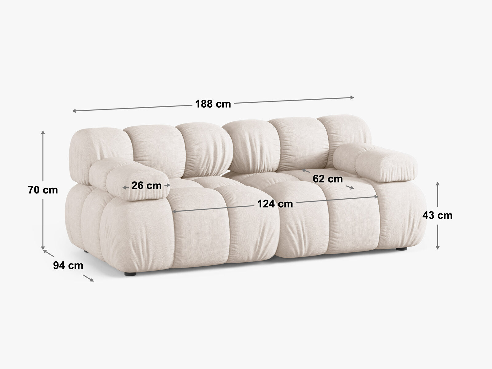 Micadoni Modulares Sofa Bellis 2-Sitzer 3D-Stoff Sonic Marineblau