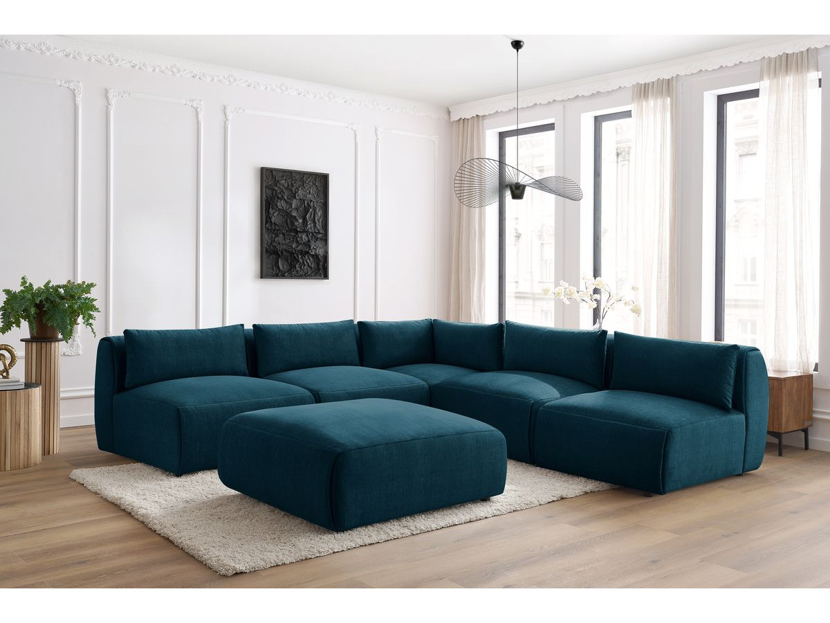 Bobochic Jeanne Ecksofa mit Pouf Samt Dunkelblau
