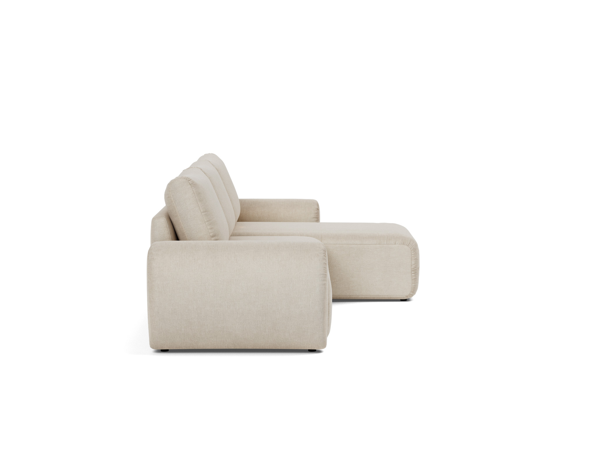 Schlafsofa Norum mit Chaiselongue und Curve-Armlehnen Flachgewebe Phobos 586-Latte