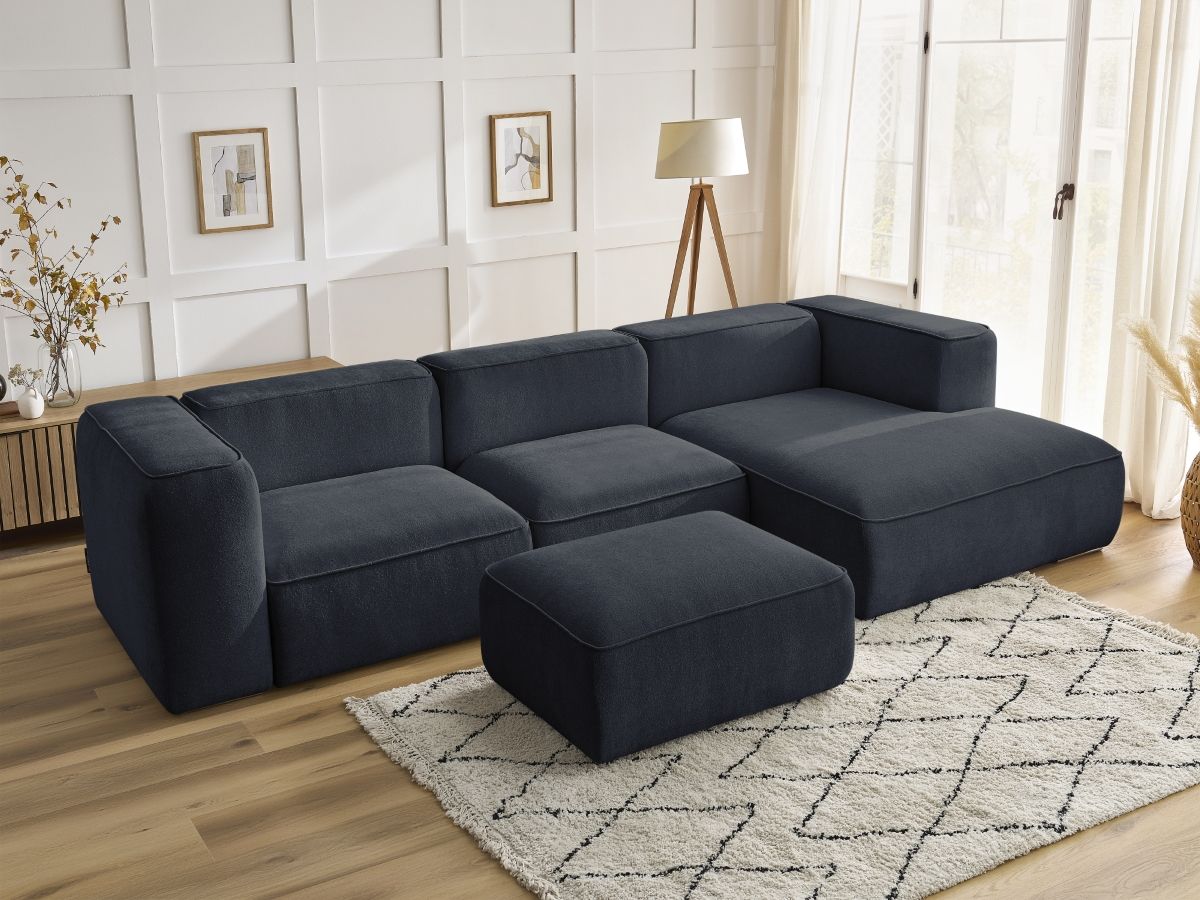 Bobochic Zephyr Ecksofa mit Pouf 349 × 165 cm Strukturstoff Dunkelblau Ecke rechts