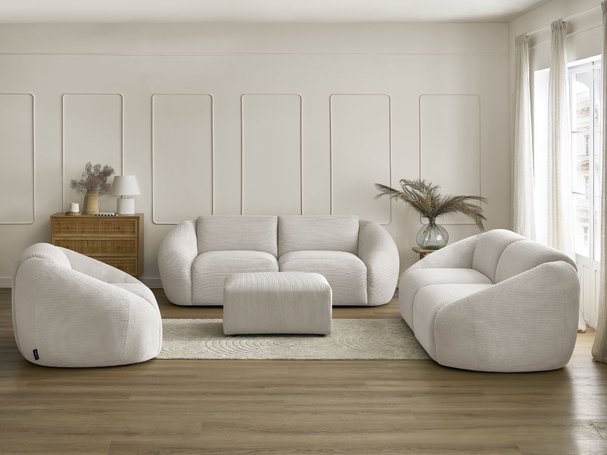 Bobochic Tina Sofa 7-Sitzer mit Pouf Cordsamt Beige