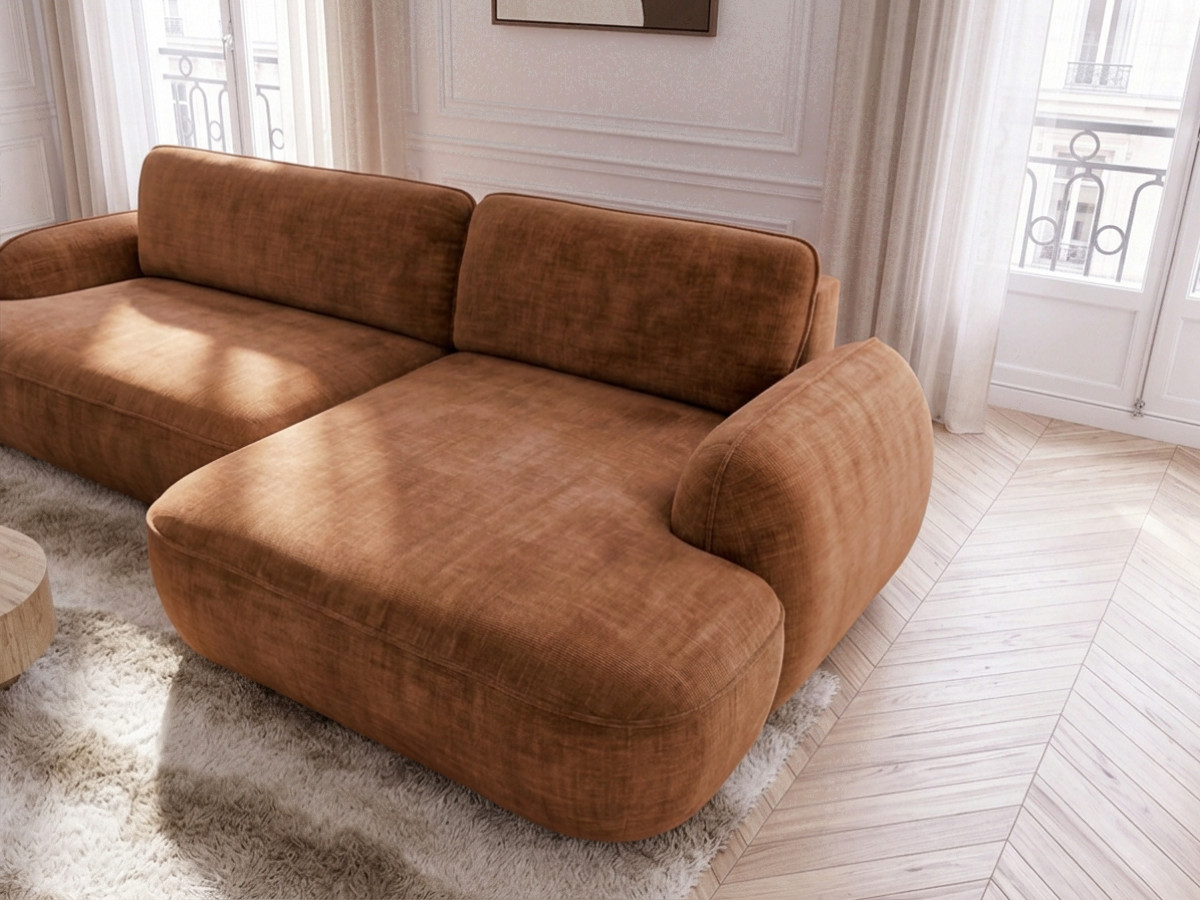 Bobochic Celeste Ecksofa mit Schlaffunktion und Bettkasten Stoff Orange Ecke rechts