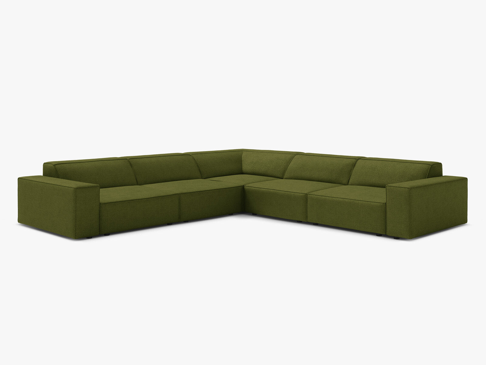 Micadoni Symmetrisches Ecksofa Jodie 6-Sitzer Boucle Baloo Dunkel-Olivgrün