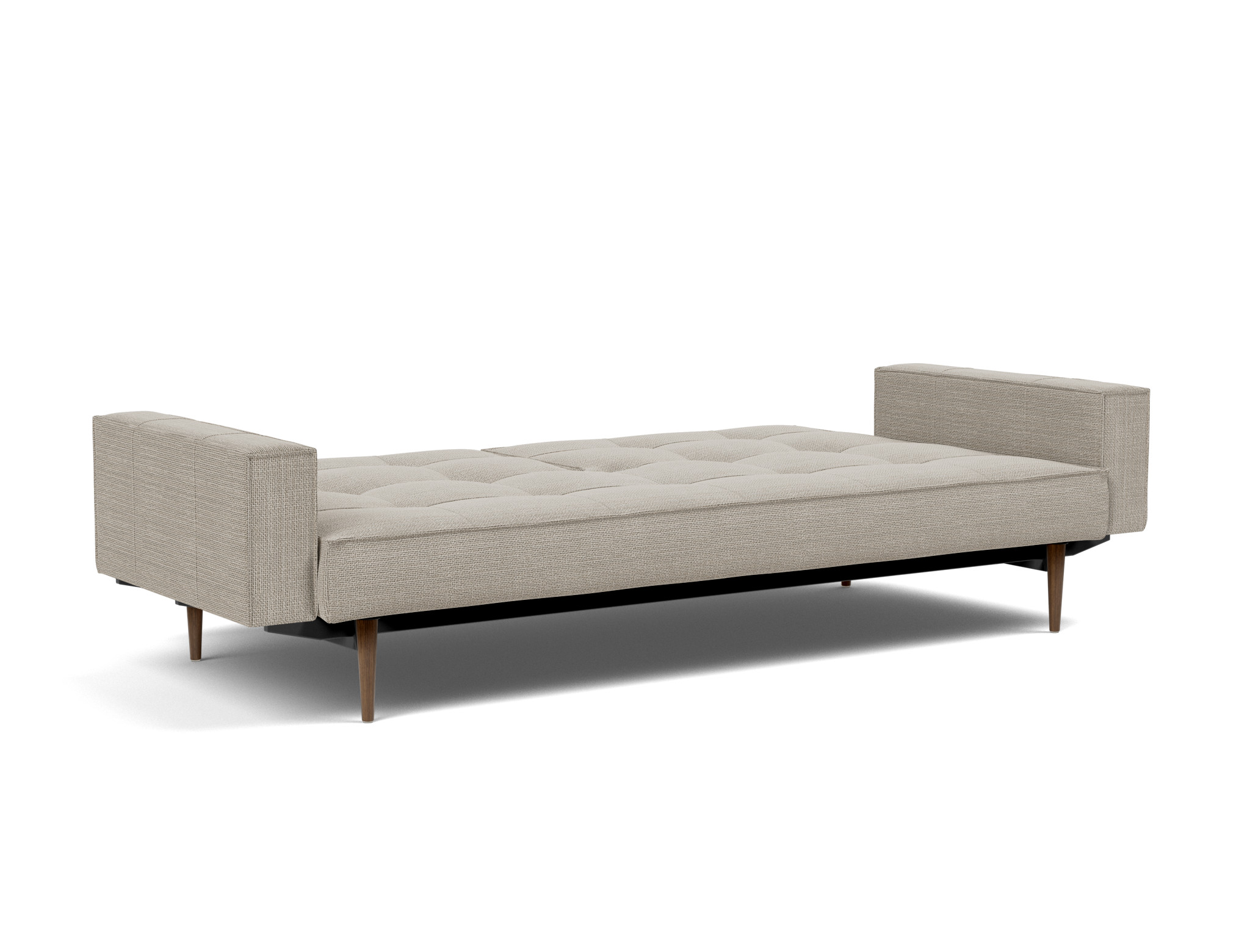 Schlafsofa Splitback mit Armlehnen Strukturierter Stoff Kenya 579-Gravel Beine Styletto Eiche dunkel