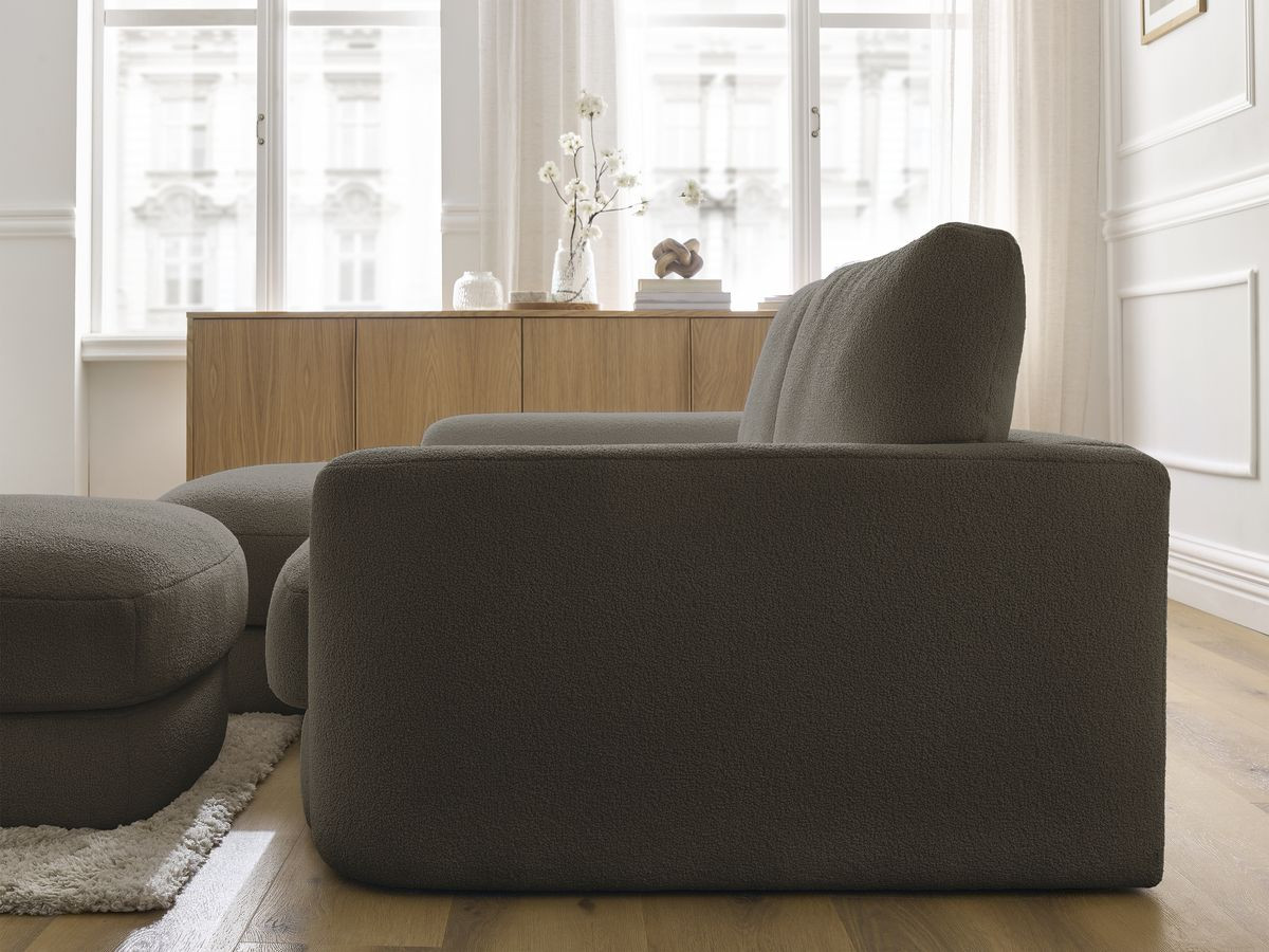 Bobochic Leonore Ecksofa mit Pouf Bouclé-Stoff Braun Ecke links