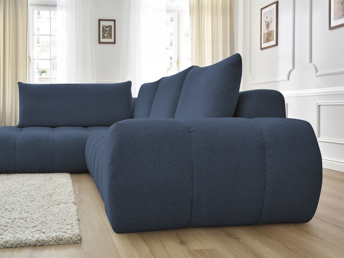 Bobochic Everest Ecksofa, 4 Kissen Melange-Stoff Dunkelblau Ecke links