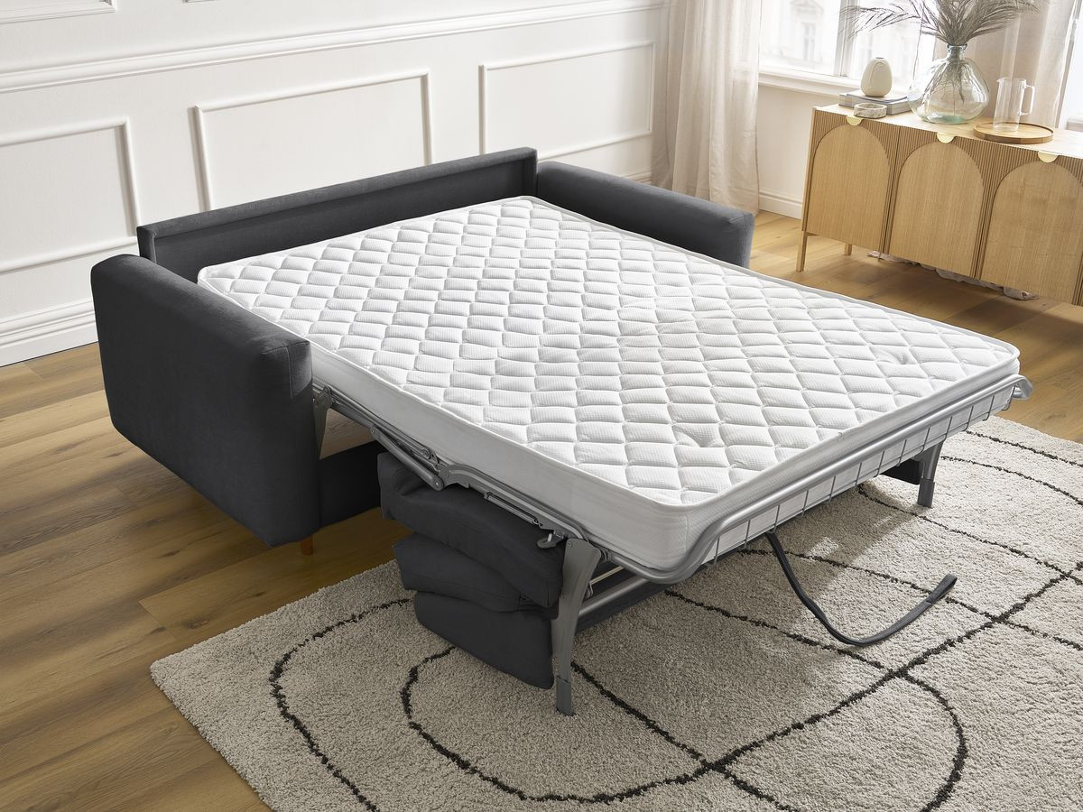 Bobochic Cocoone Schlafsofa 3-Sitzer Stoff Schwarz, Liegefläche 140 × 200 cm