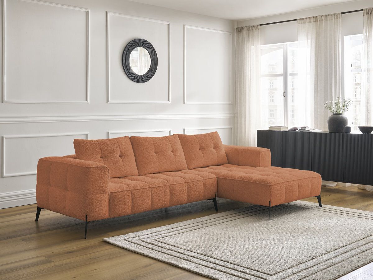 Bobochic Anis Ecksofa Bouclé-Stoff Orange Ecke rechts
