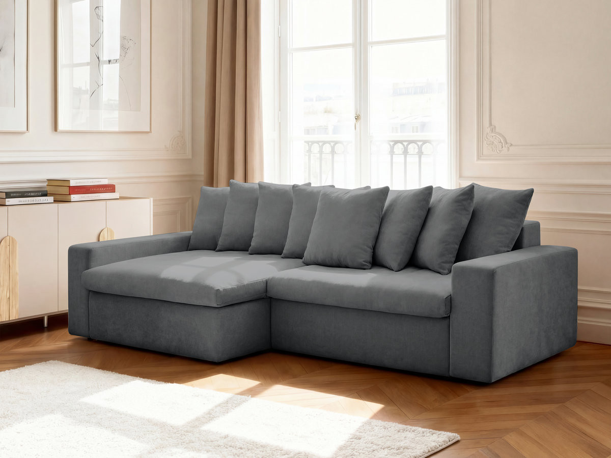 Bobochic Enore Ecksofa 330 × 100 cm Stoff Dunkelgrau Ecke links