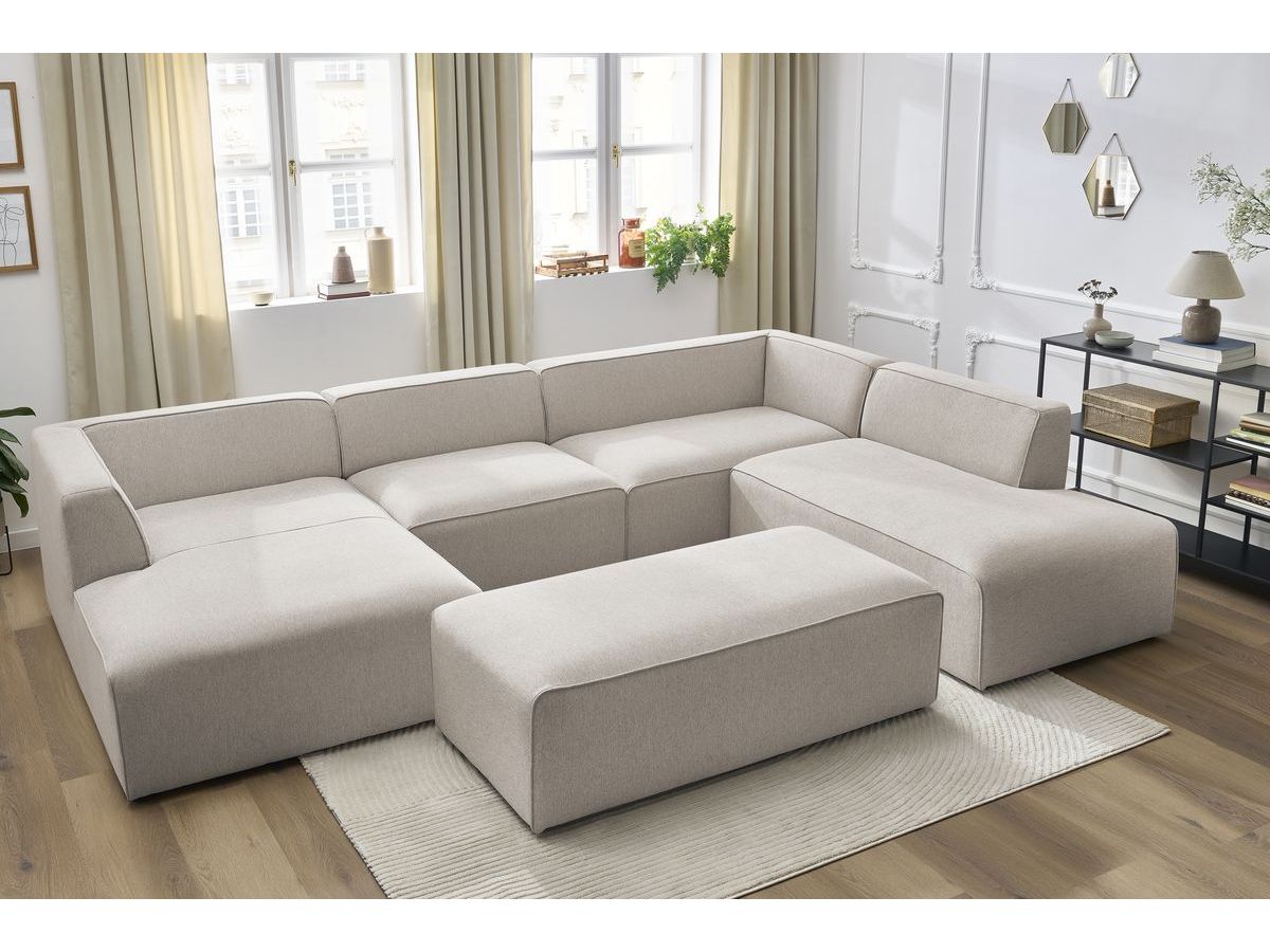 Bobochic Megeve Wohnlandschaft mit Pouf Melange-Stoff Beige Ecke links