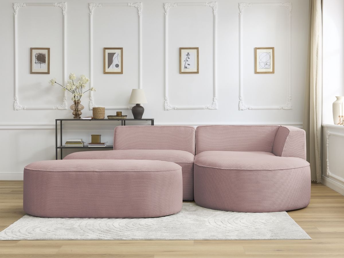 Bobochic Rousseau Ecksofa mit Pouf Cordsamt Violett Ecke rechts