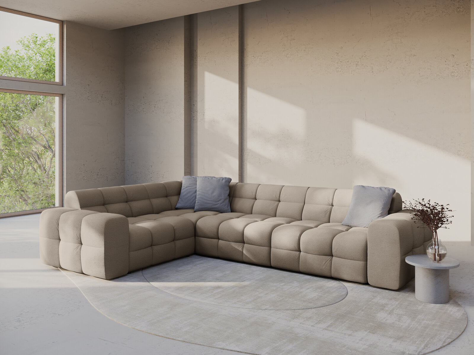 Micadoni Ecksofa Kendal 6-Sitzer Links Strukturierter Stoff Dunkelbeige