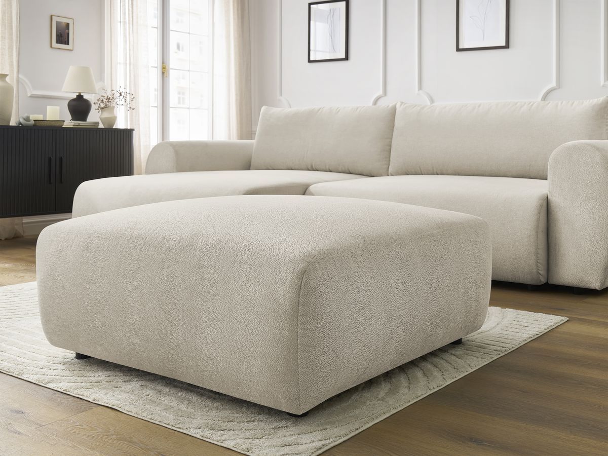 Bobochic Lucien Ecksofa mit Schlaffunktion und Bettkasten und Pouf 314 × 167 cm Stoff Beige Ecke links