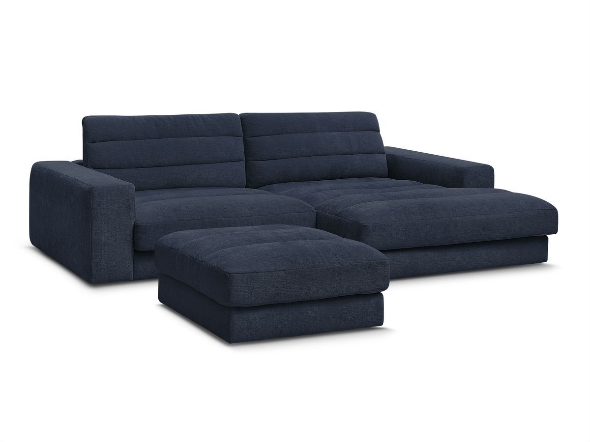 Bobochic Sierra Ecksofa mit Pouf Strukturstoff Dunkelblau Ecke rechts