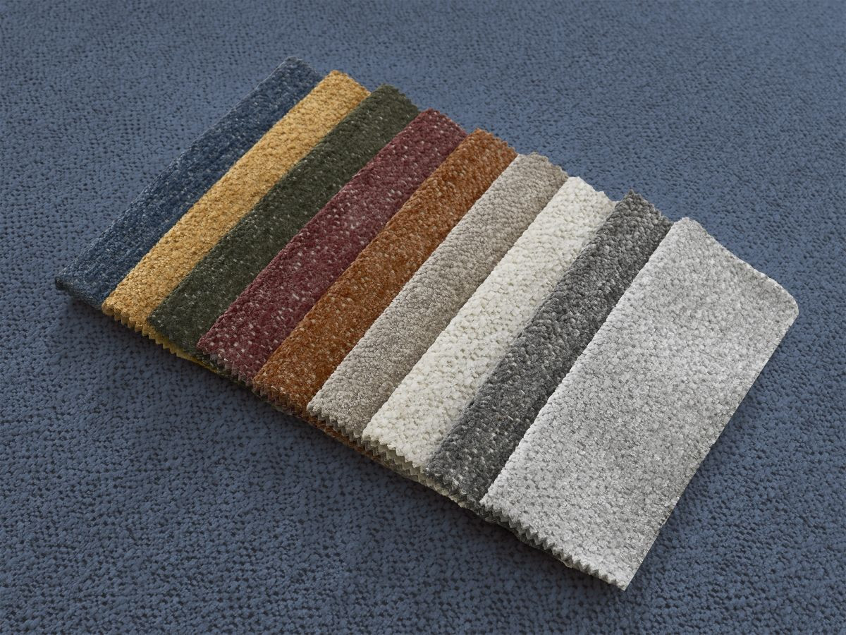 Bobochic Atilla Ecksofa mit Schlaffunktion und Bettkasten und Pouf Melange-Stoff Blau Ecke rechts