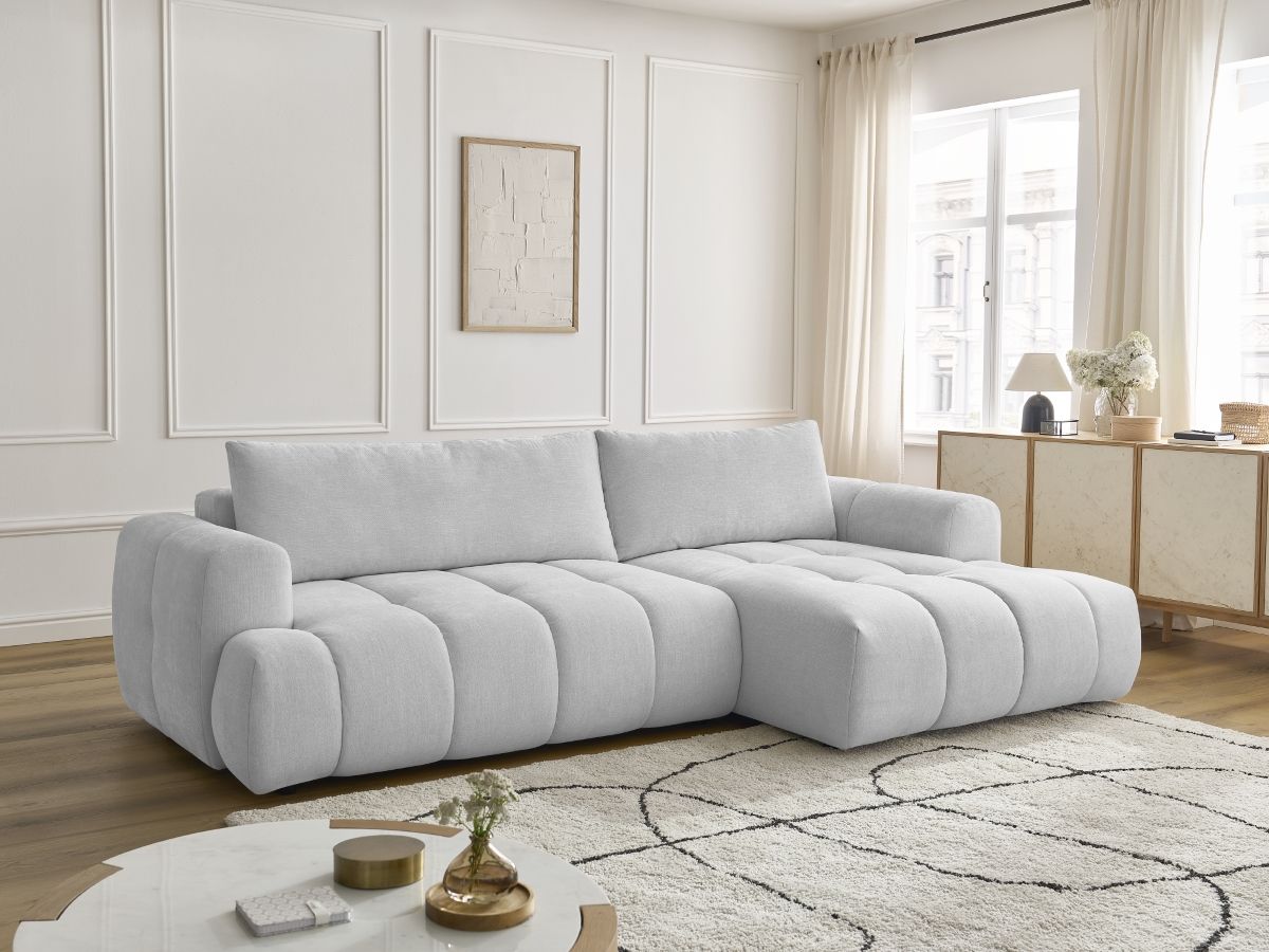 Bobochic Fuji Ecksofa mit Schlaffunktion und Bettkasten 292 × 160 cm Stoff Hellgrau Ecke rechts