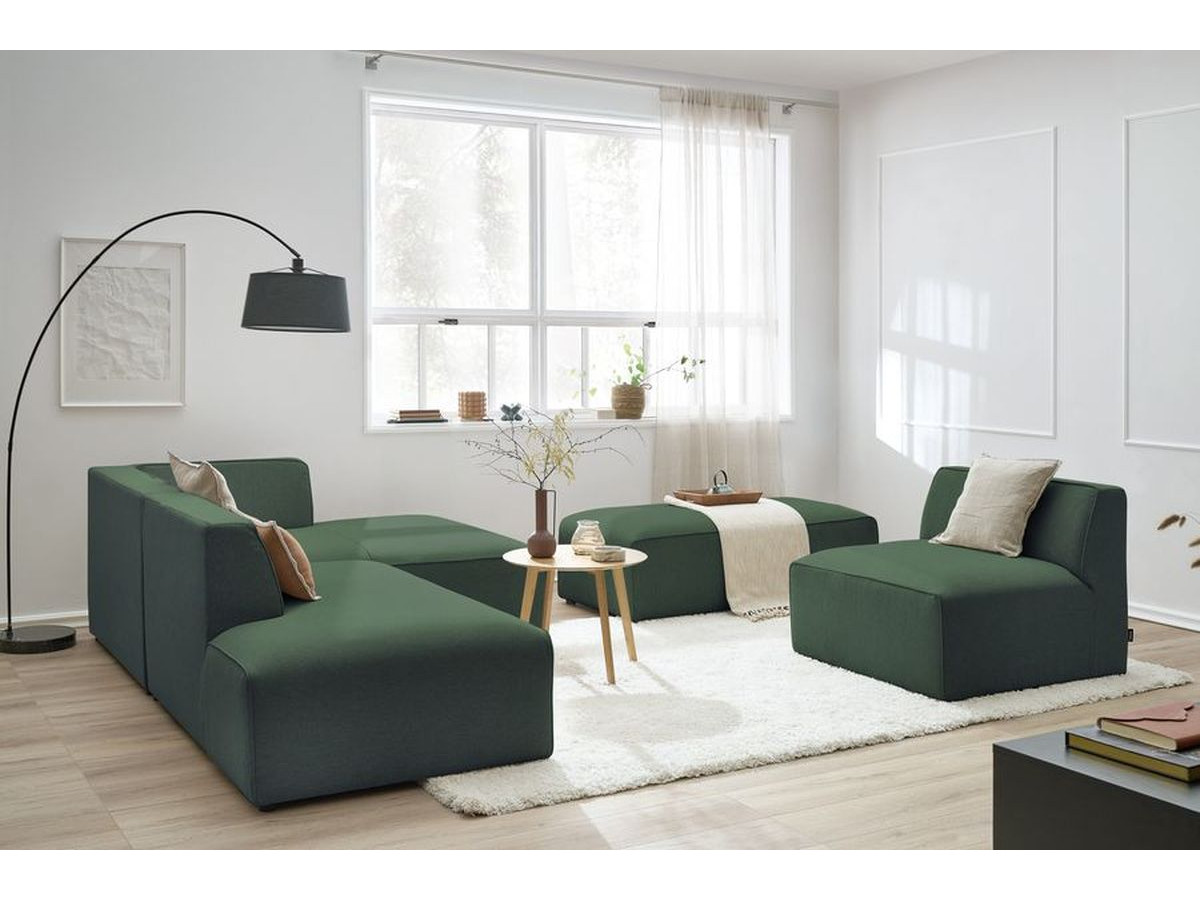 Bobochic Megeve Ecksofa mit Pouf Melange-Stoff Grün Ecke rechts