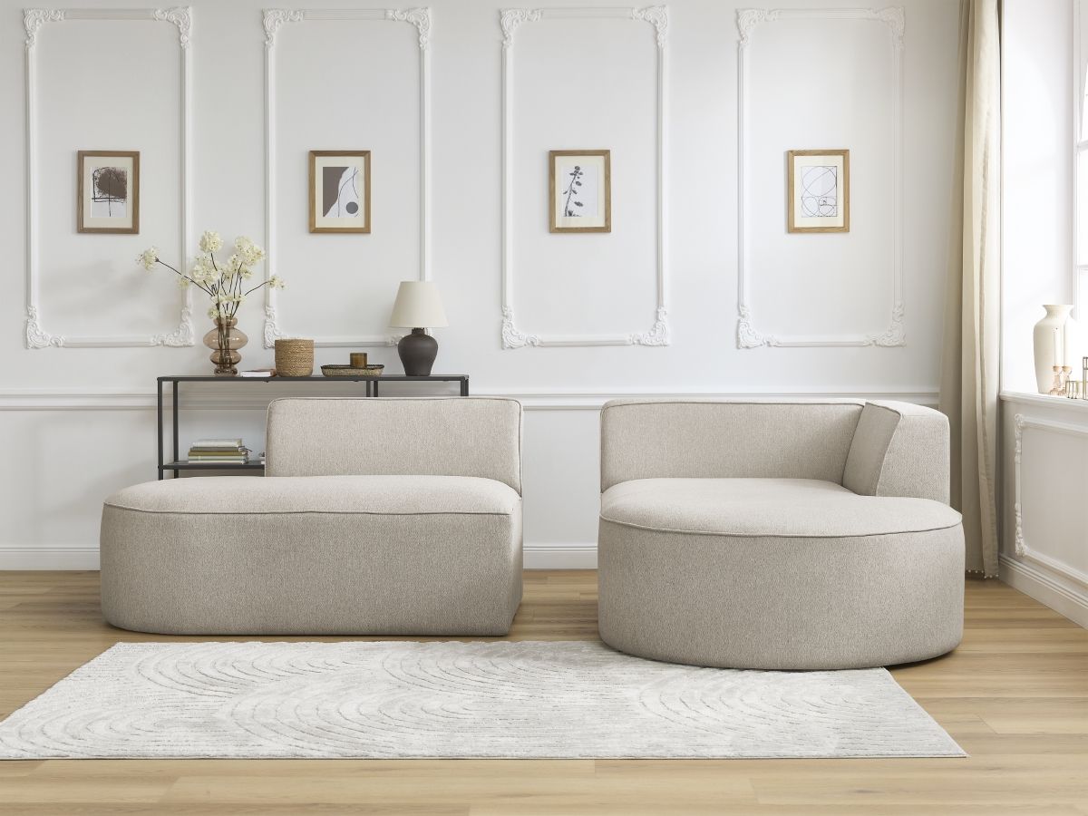 Bobochic Rousseau Ecksofa Melange-Stoff Beige Ecke rechts
