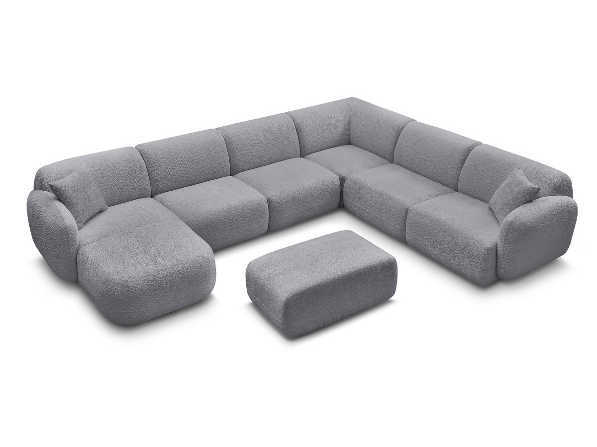 Bobochic Anda Wohnlandschaft mit Pouf 373 × 289 cm Chenille Grau Ecke rechts