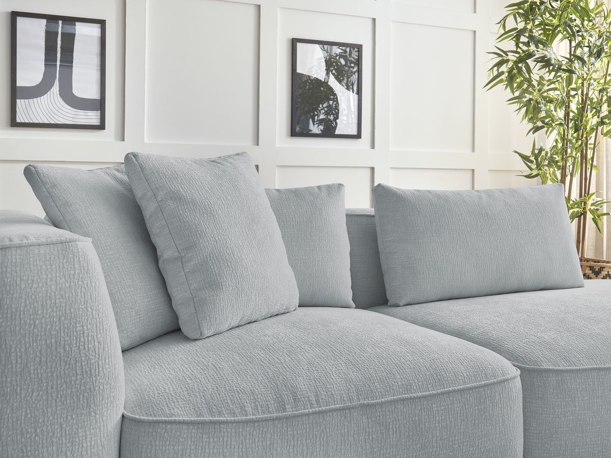 Bobochic Leopold Sofa 4-Sitzer mit Pouf Strukturstoff Hellgrau Armlehne links