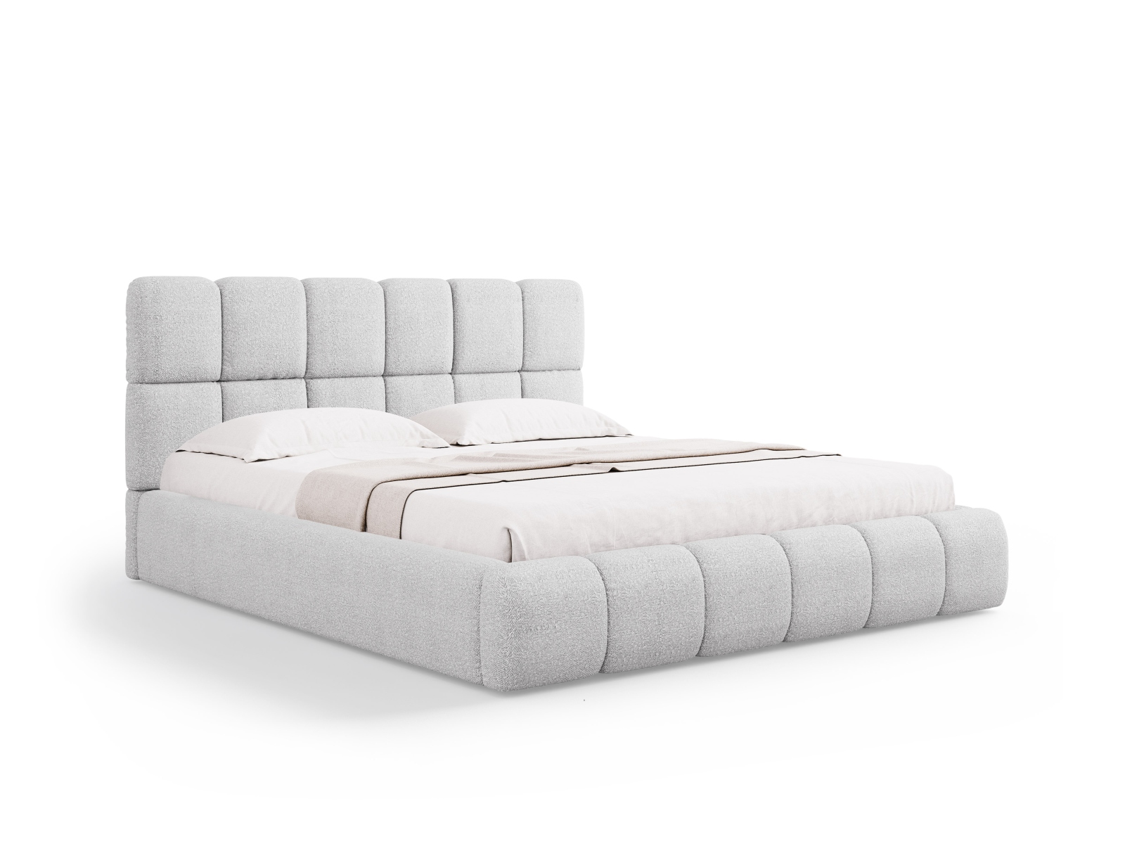 Micadoni Stauraumbett mit Kopfteil Bellis Boucle Baloo Hellgrau 160x200