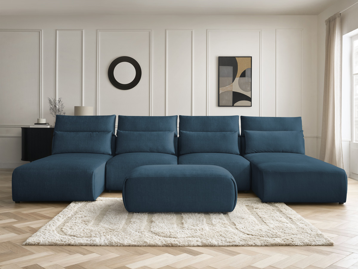 Bobochic Jana Wohnlandschaft mit kleinem Pouf Samt Blau