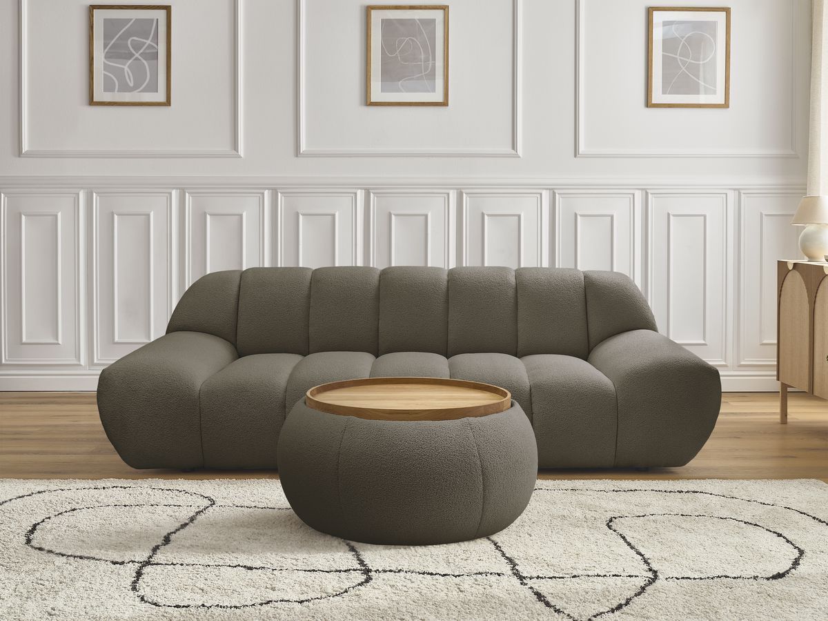 Bobochic Hayden Sofa 2-Sitzer mit Pouf Bouclé-Stoff Braun