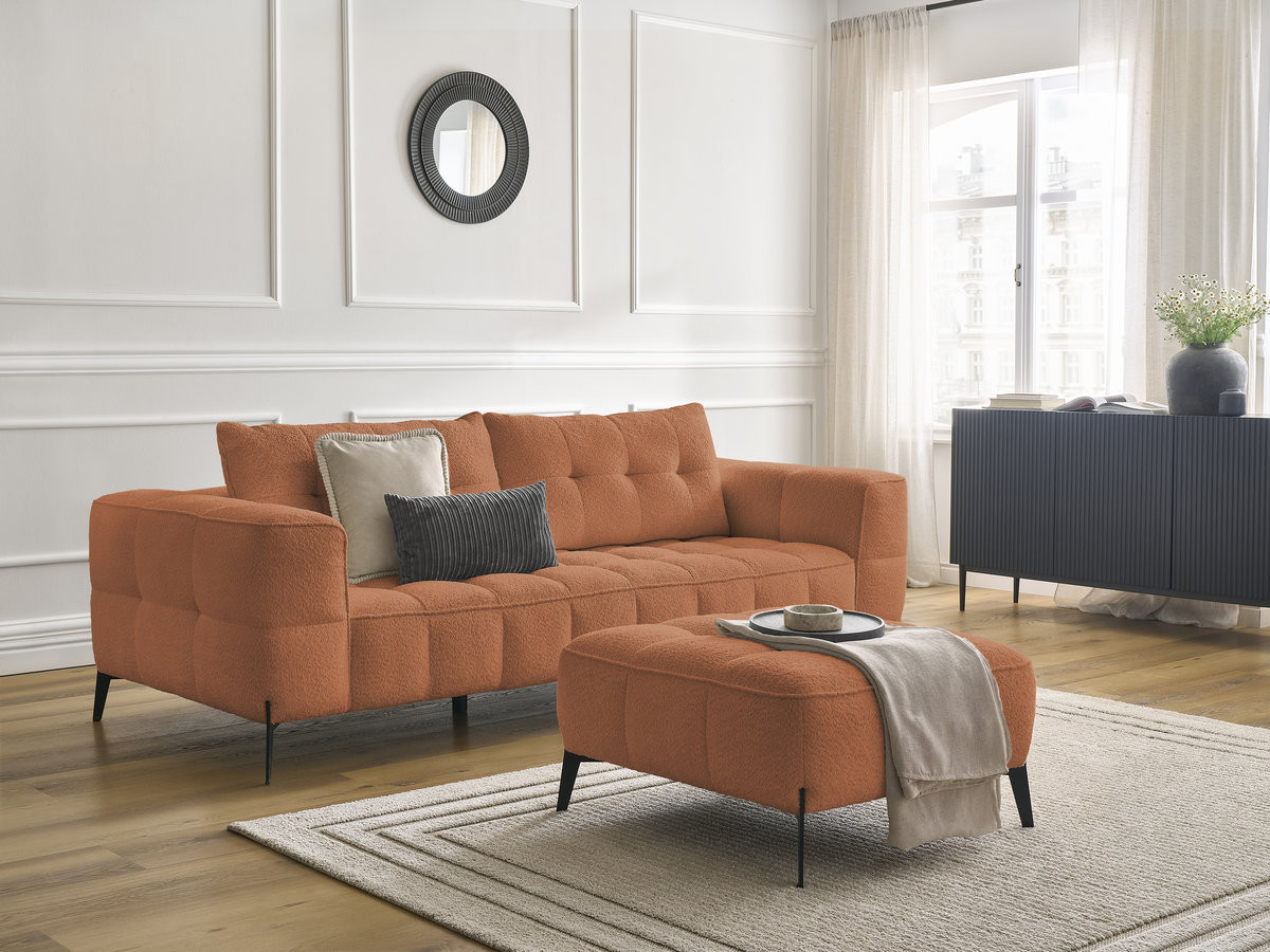 Bobochic Anis Sofa 3-Sitzer mit Pouf Bouclé-Stoff Orange