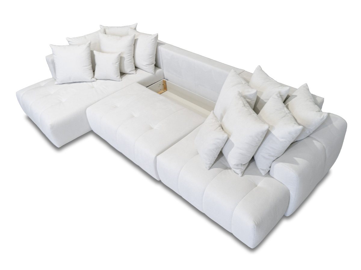 Bobochic Roxelane Wohnlandschaft mit Pouf Melange-Stoff Weiß Ecke rechts