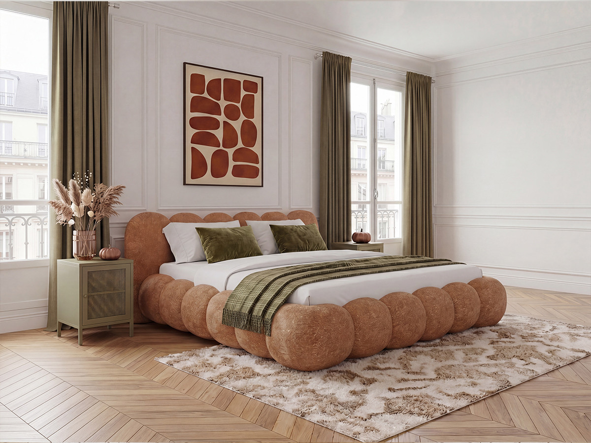 Bobochic Bobby Polsterbett Melange-Stoff Orange, Liegefläche 140 × 190 cm