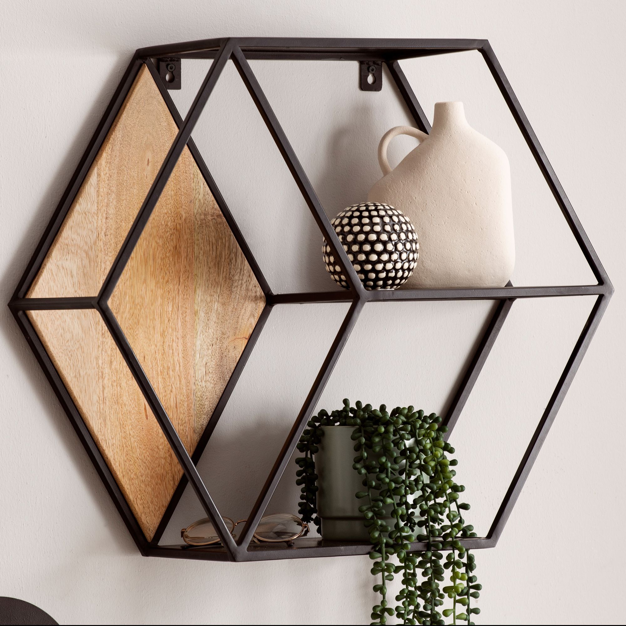 Wandregal Borkenes Mango Massivholz Schwarz 60 × 20 × 52 cm