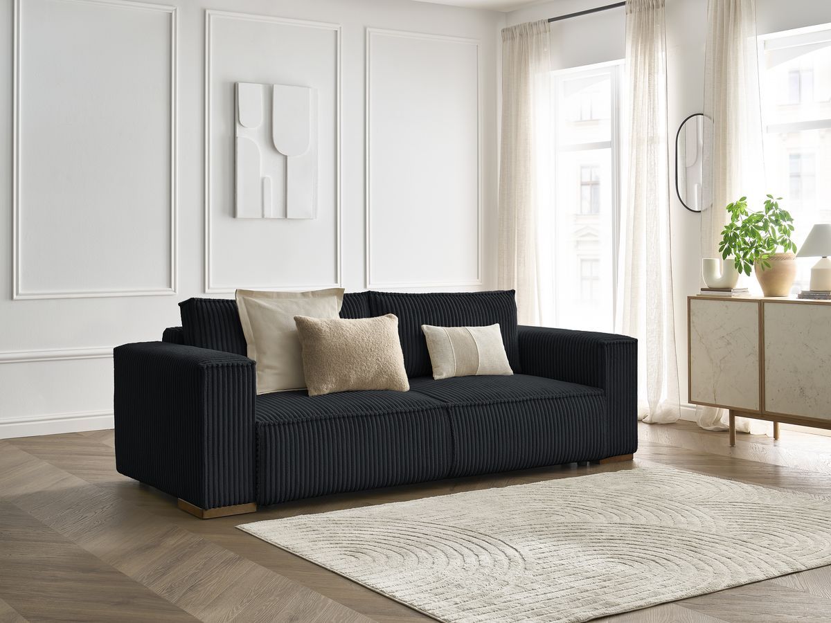 Bobochic Chelsea Schlafsofa 3-Sitzer mit Bettkasten Breitcord weich Schwarz
