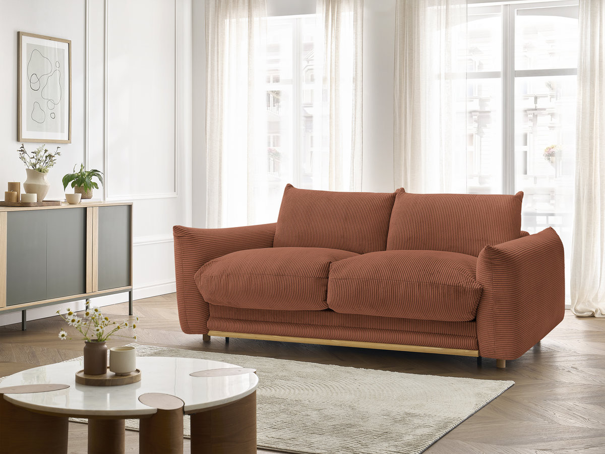 Bobochic Ernest Schlafsofa 3-Sitzer, Liegefläche 140 / 160 × 190 cm Cordsamt Orange, Liegefläche 160 × 190 cm