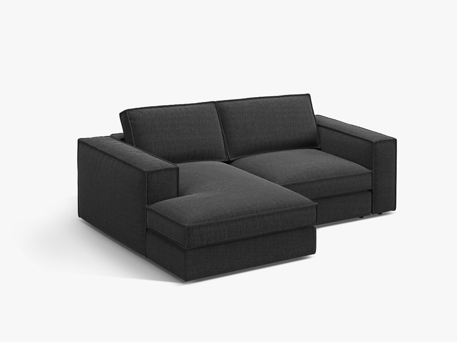 Micadoni modulares Ecksofa Pola 2-Sitzer kleine Version Links Strukturierter Stoff Babel Schwarz